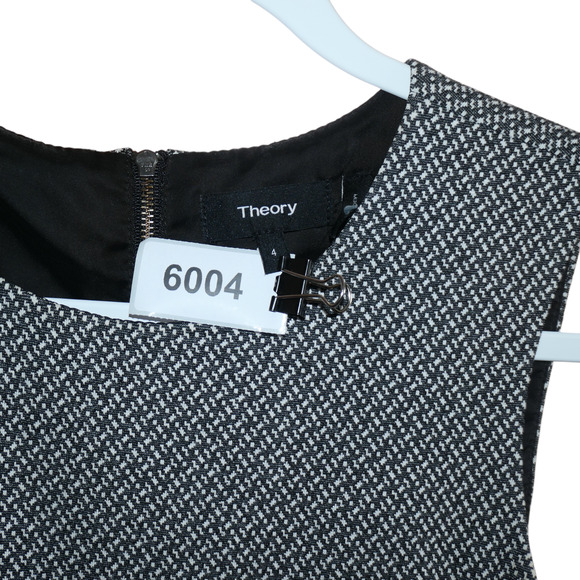 Theory Pencil Dress Women 4 Gray White Sheath Career Sleeveless Power Dressing - Picture 8 of 8